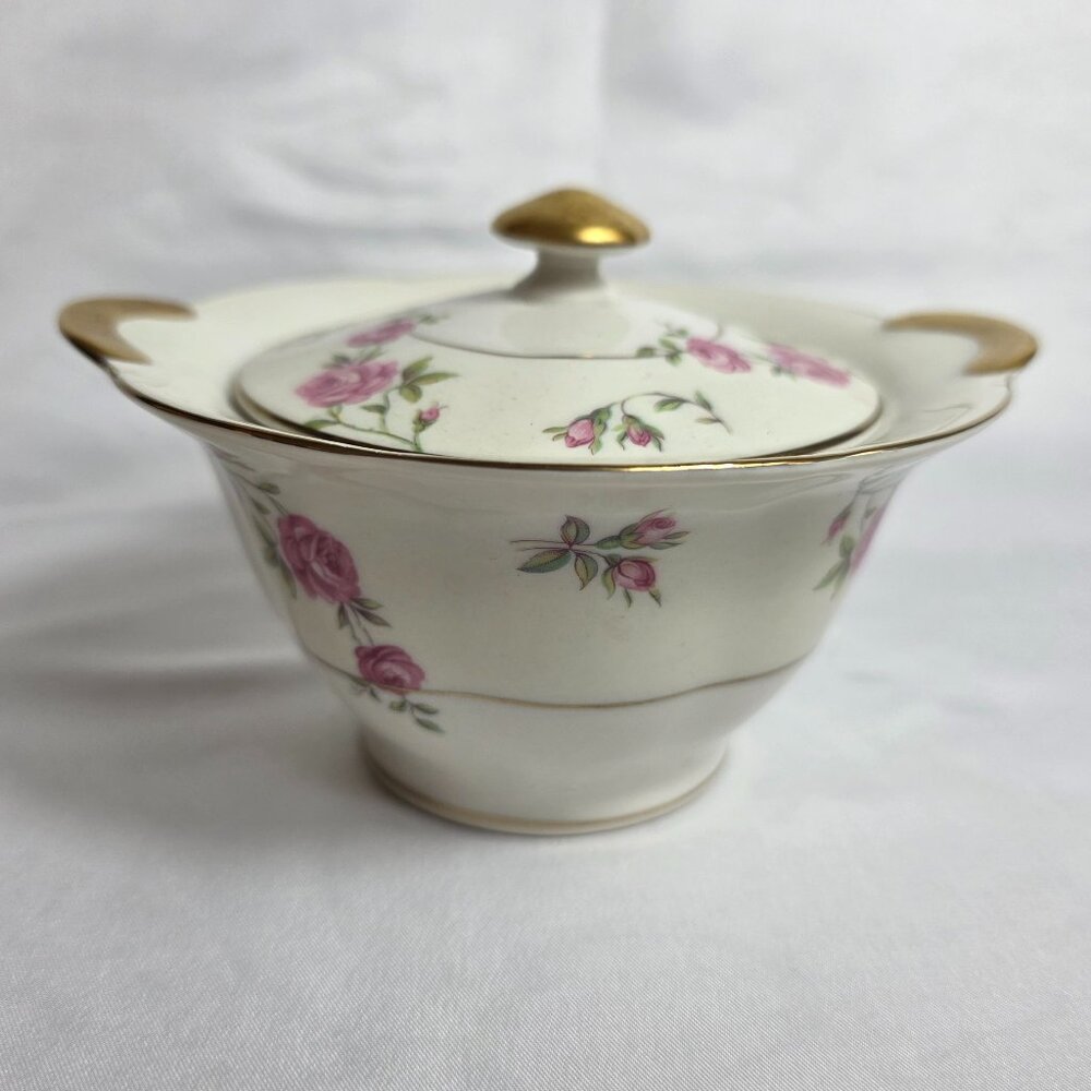 Theodore Haviland Delaware (New York) Sugar Bowl with Lid Ivory with Pink Roses